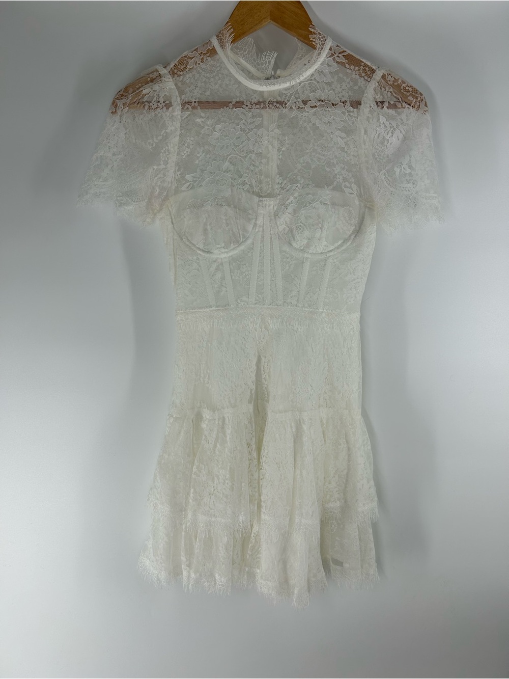 Astr Ivory Lace Mini Chemise with Sheer Yoke